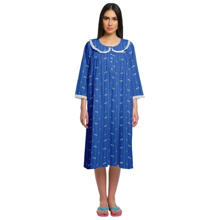 

Moomaya Cotton Sleepwear For Ladies Printed Round Neck Button Placket Nightdress