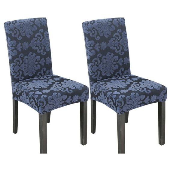 Jacquard Dining Chair Covers,Stretchy Chair Protector Universal Anti-Dust Removable Washable Modern Chair Slipcovers for Dining Room Banquet Party Wedding Hotel-2 Pcs-Navy blue