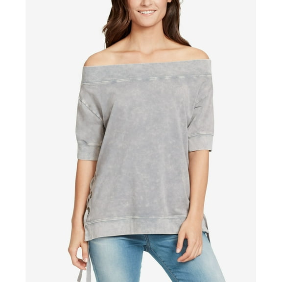 William Rast Everett Off The Shoulder Sweatshirt Grey S