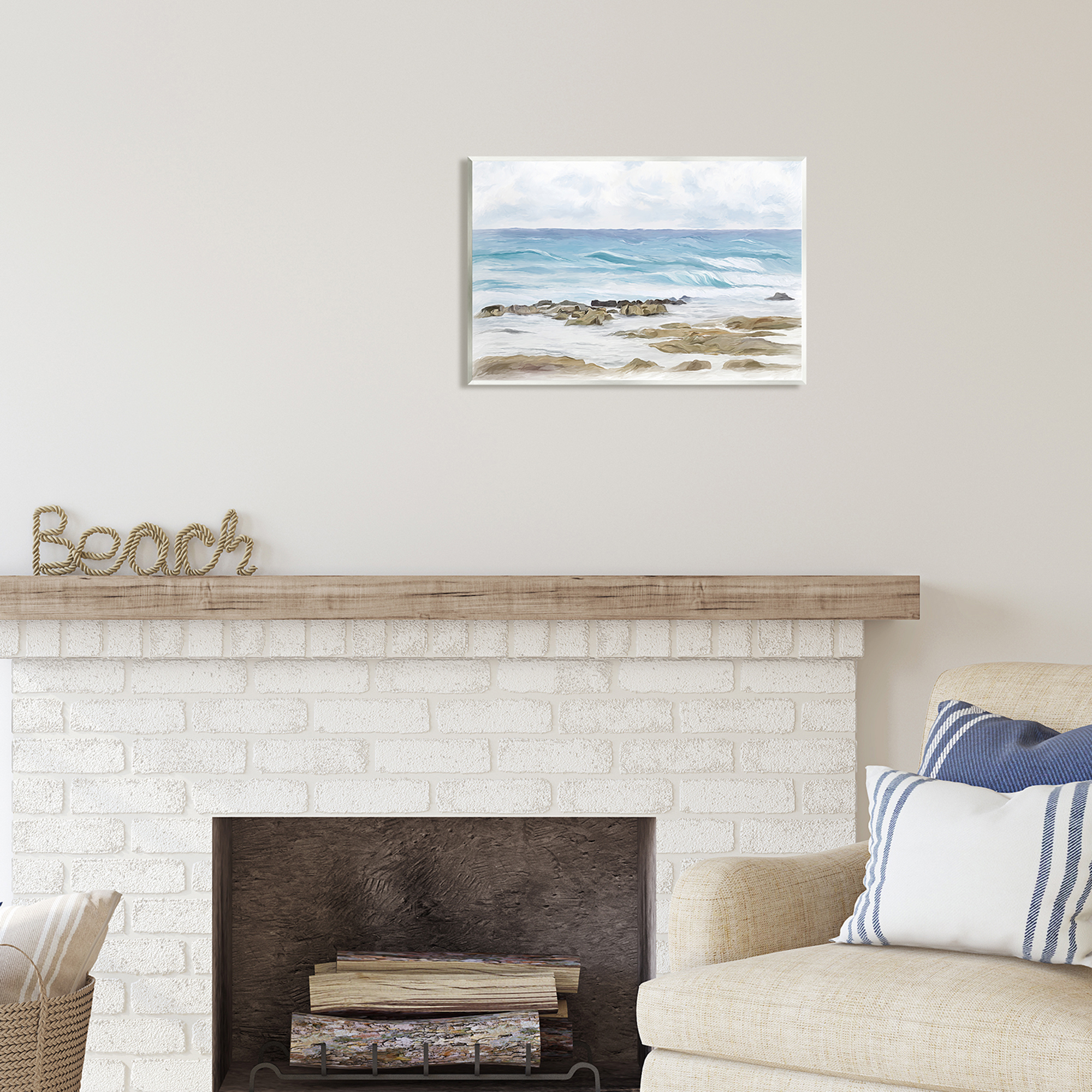 Stupell Industries Rocky Shore Beach Waves Landscape Painting Unframed Art Print Wall Art, 19 x 13