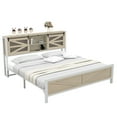 thumbnail image 2 of Dextrus Farmhouse King Bed Frame with Storage Headboard, Rustic Oak Wood Platform Bed with Storage Shelf, Barn Door, Power Outlet, No Box Spring Required, 2 of 6
