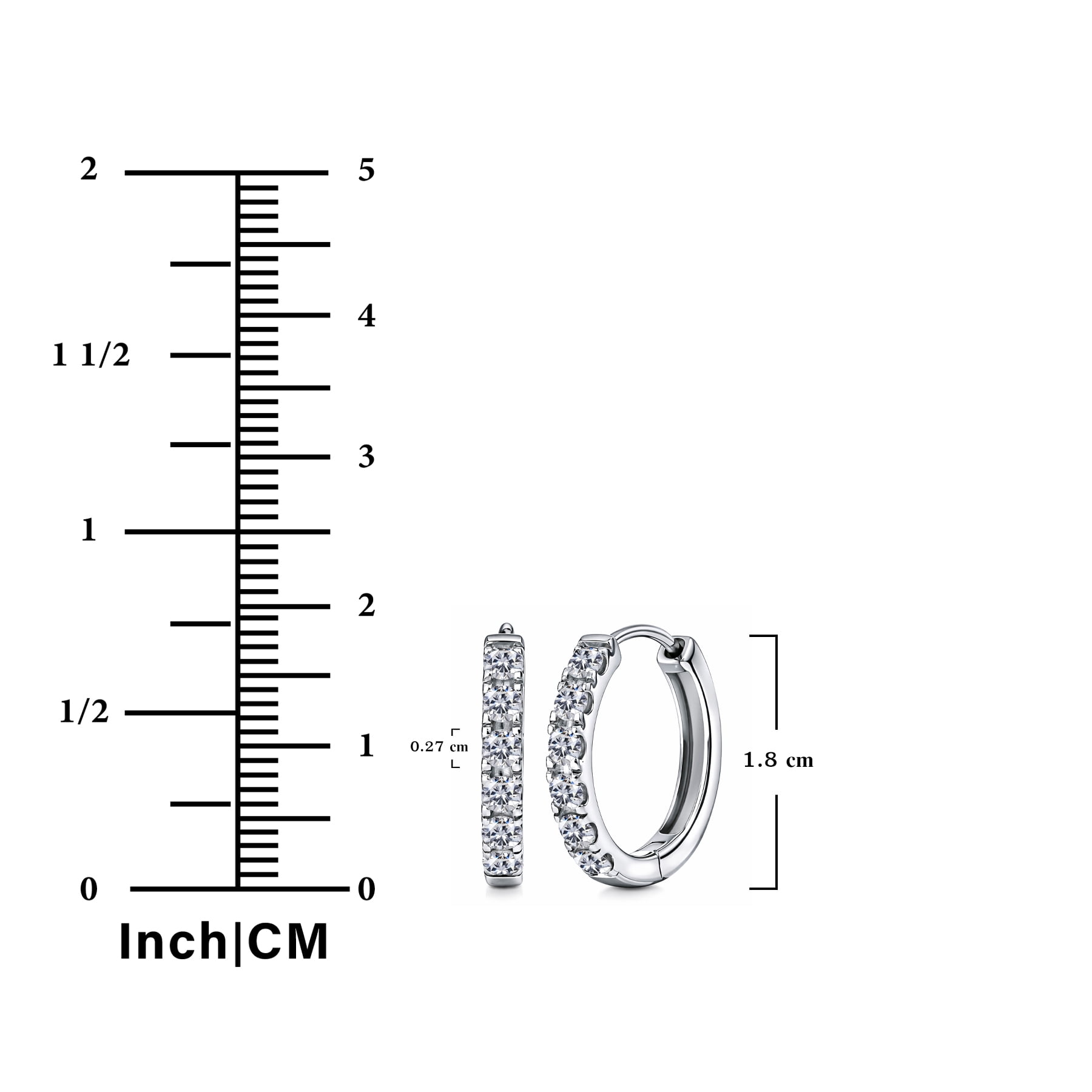 JeenMata Lab Grown Diamond Hoop Earrings - Round Cut Classic Hoop Earrings for Everyday Jewelry - White Gold Plating