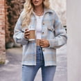 thumbnail image 5 of Herrnalise Womens Flannel Shacket Jacket Casual Plaid Wool Blend Button Down Long Sleeve Shirt Fall Clothes Outfits 2024 Gray,S, 5 of 8