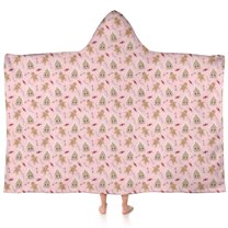 Pink Christmas Gingerbread Pattern Hooded Bath Towel,60"x35" for Ages 3 To 12 Kids, Quick Dry Lightweight Soft Microfiber Hood Beach Towel Cover Up for Kids