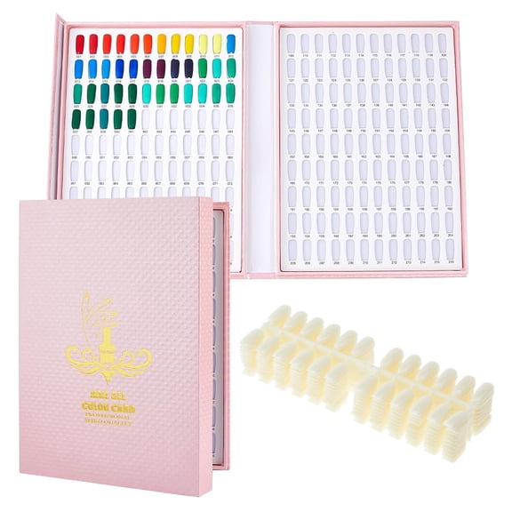 Pink Nail Color Display Book with 240Pcs Pink Nail Tips Nail Gel Polish Display Board Nail Color Chart Display Book Nail Polish Sample Book with Replacement Tips Salon Tools