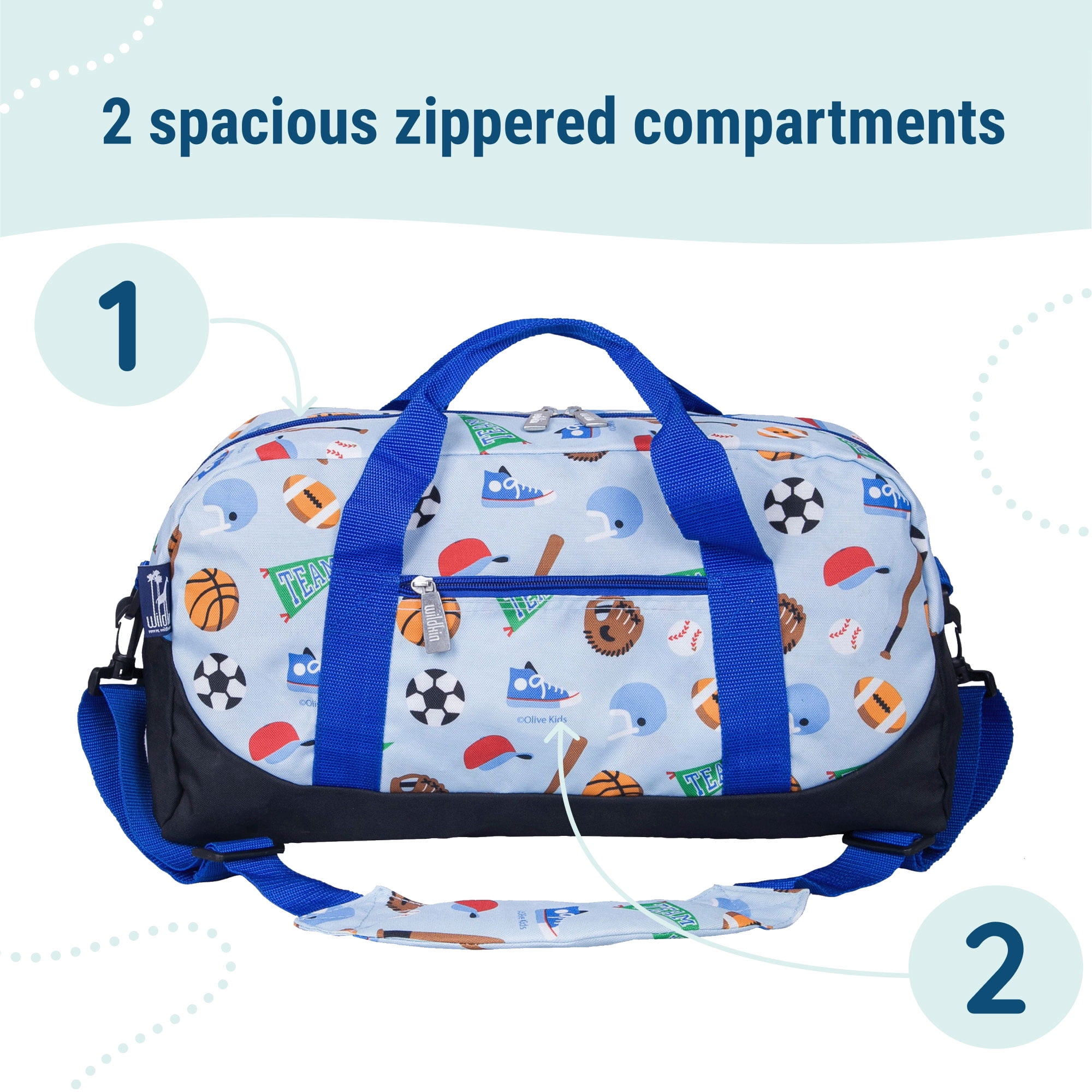 Wildkin Kids Overnighter Duffel Bag for Boys & Girls, Features Two Carrying Handles and Removable Padded Shoulder Strap, BPA & Phthalate Free (Game On Blue)