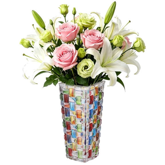Colorful Woven Glass Vase, Hand-Painted Mosaic Design Textured Glass Block Decorative Vase, Ideal for Fresh & Dried Flowers, Crystal Glass Table Centerpieces, Wedding & Home Decor