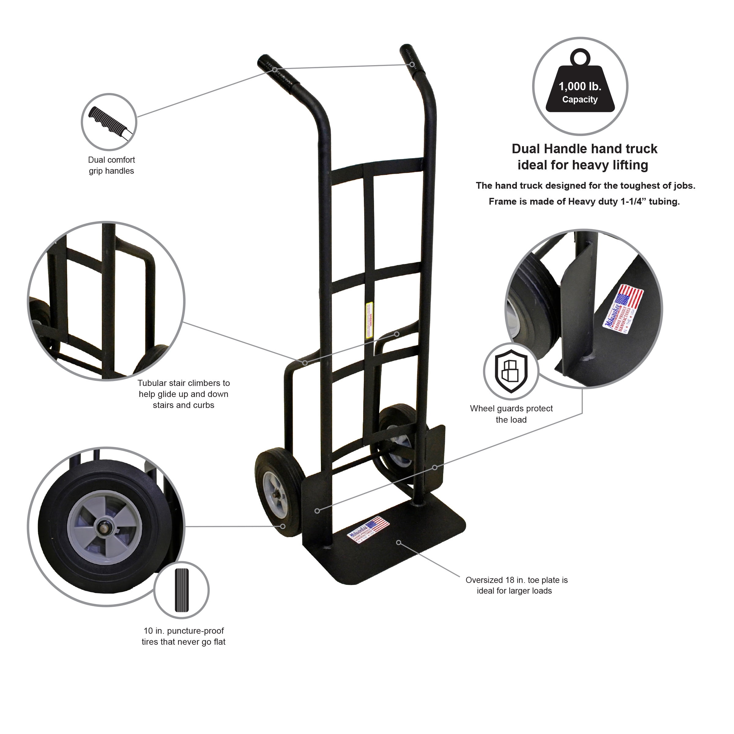 Milwaukee DC60138, Black 1000 lb Dual Handle Hand Truck