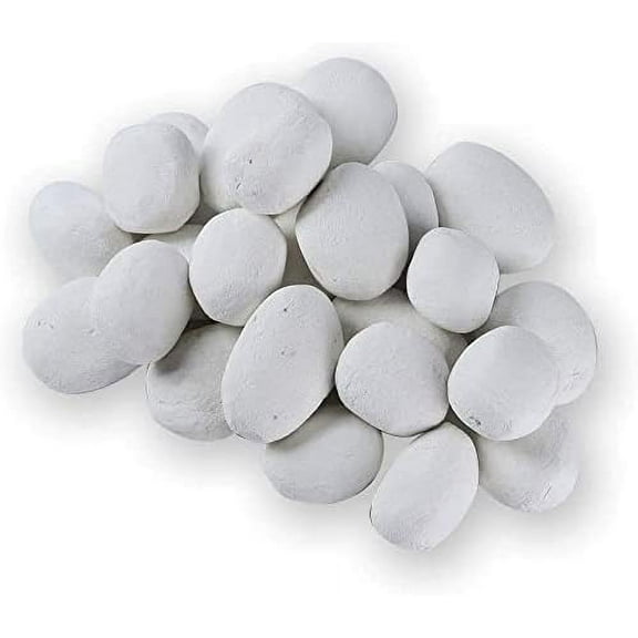 White Gas Logs (24pcs) Ceramic Pebbles for Firepits，for All Types of Indoor, Gas Inserts, Ventless & Vent Free, Electric, or Outdoor Fireplaces & Fire Pits. Realistic Clean Burning