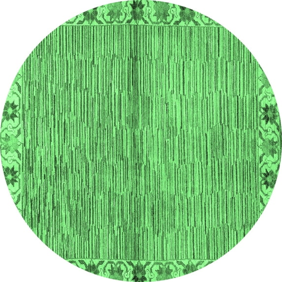 Ahgly Company Indoor Round Abstract Emerald Green Modern Area Rugs, 7' Round