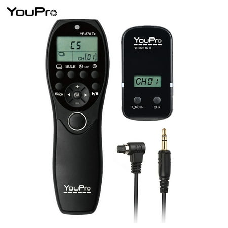 YouPro YP-870 N3 2.4G Wireless Remote Control LCD Timer Shutter Release Transmitter Receiver 32 Channels for Canon 7D 5D 5D2 5D3 5DS 5DSR 1D Mark I/II/III/IV 1DS Mark I/II/III 1DX 6D 50D 40D DSLR