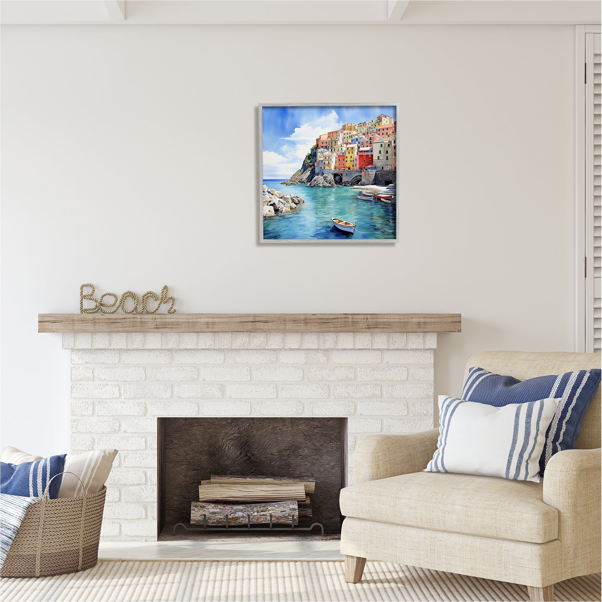 Stupell Industries Cinque Terre Port Travel & Places Painting Gray Framed Art Print Wall Art, 24 x 24