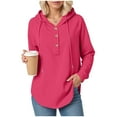 thumbnail image 5 of Kaprioy Hoodies for Women Waffle Knit Drawstring Button V Neck Casual Pullover Sweatshirt Long Sleeve Fall Fashion Hooded Tops Hot Pink, XXL, 5 of 9