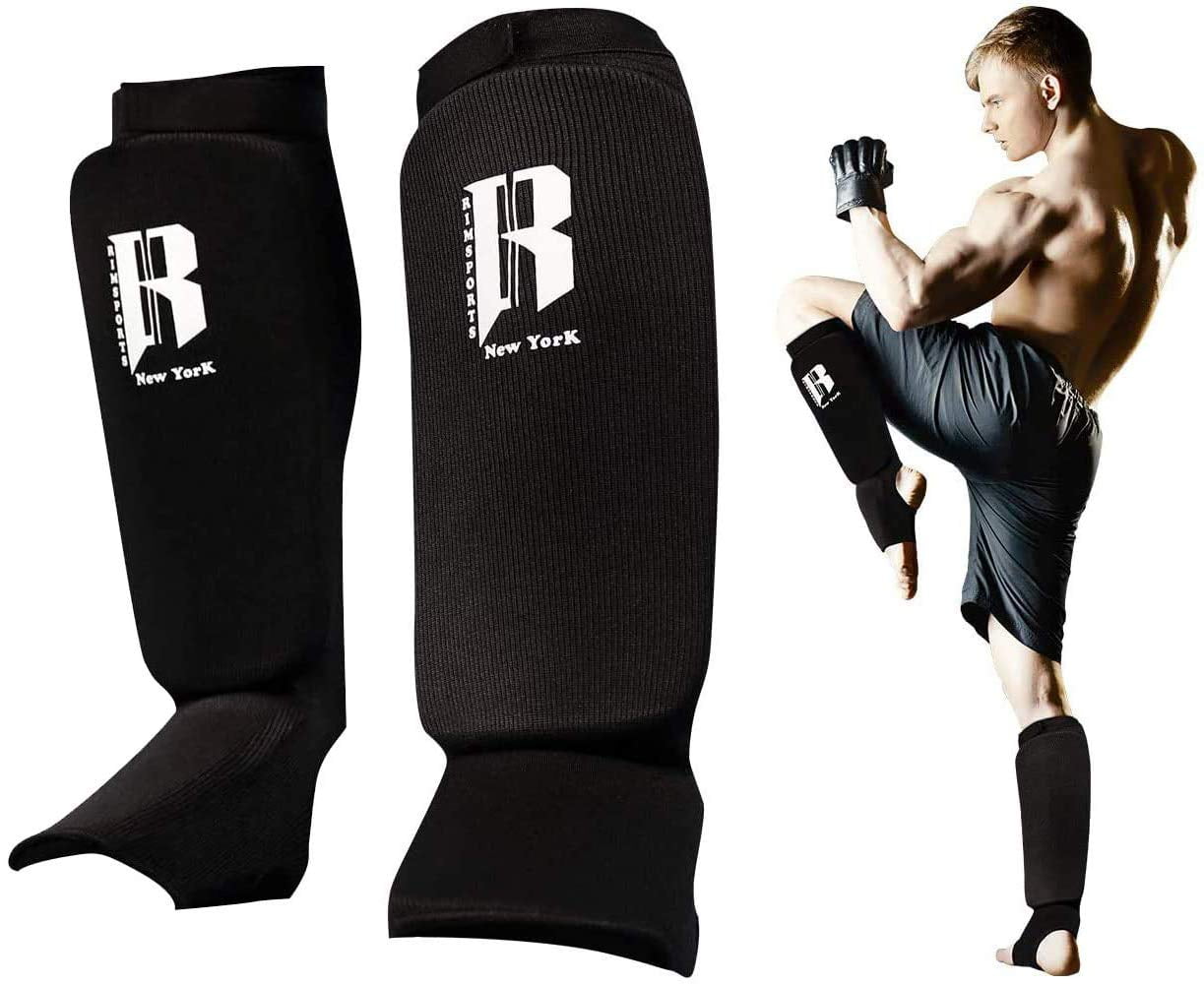 MMA Sustain Shin Guard Elastic Cloth Shin & Instep Padded Guards for Muay Thai Training Pair Sparring Protective Kickboxing 