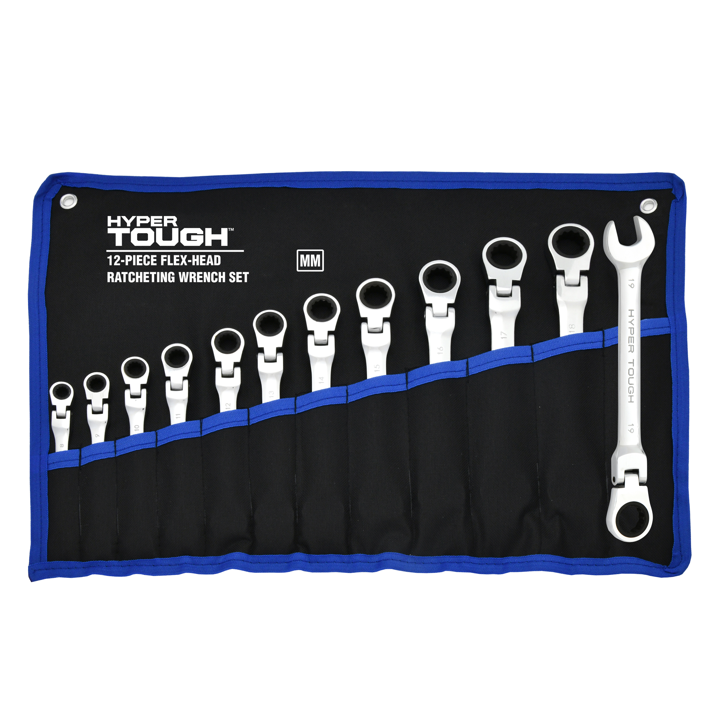Juego de 12 llaves de trinquete de cabeza flexible métricas Hyper Tough 4