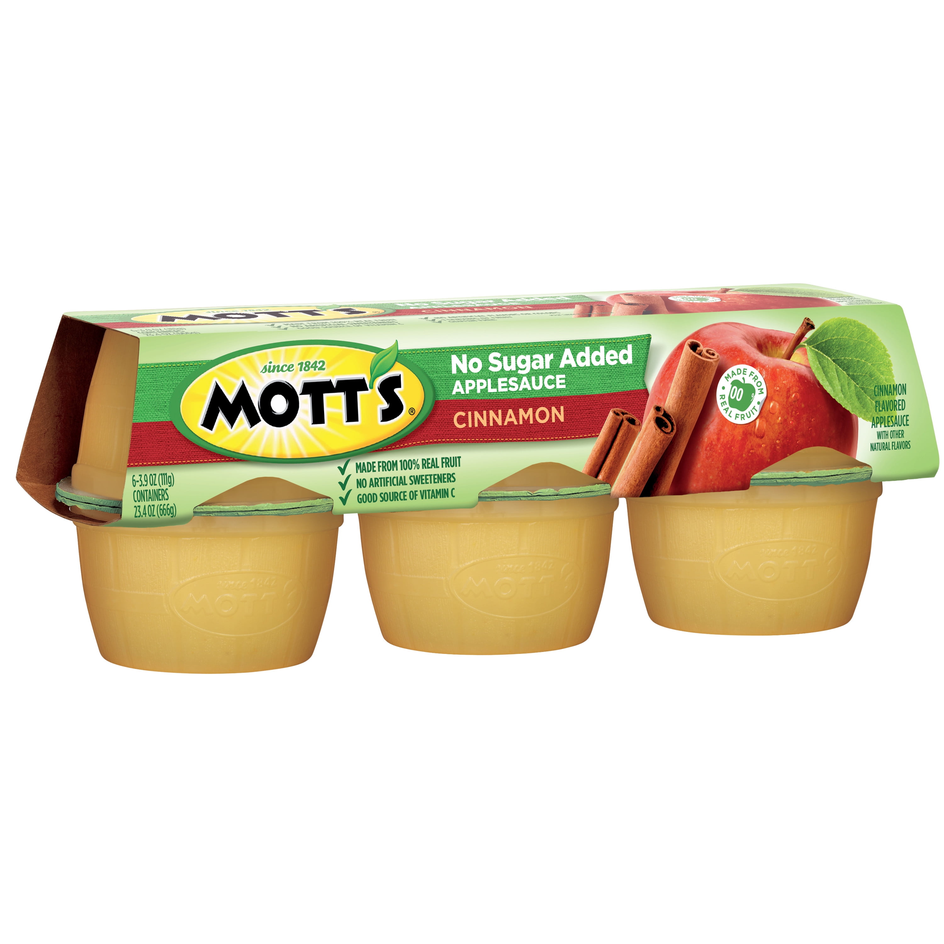Mott's No Sugar Added Cinnamon Applesauce, 3.9 oz, 72 Count Cups (12 Packs of 6)