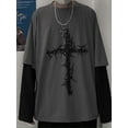 thumbnail image 5 of Liacowi Women Punk Shirt Fairy Grunge Round Neck Long Sleeve Oversized Tops Vintage Cross Print T Shirt, 5 of 9