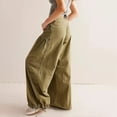 thumbnail image 6 of QURATI Women Baggy Cargo Jeans Mid Waist Wide Leg Parachute Denim Pants Sweatpants Pockets Womens Bottoms Green L, 6 of 7