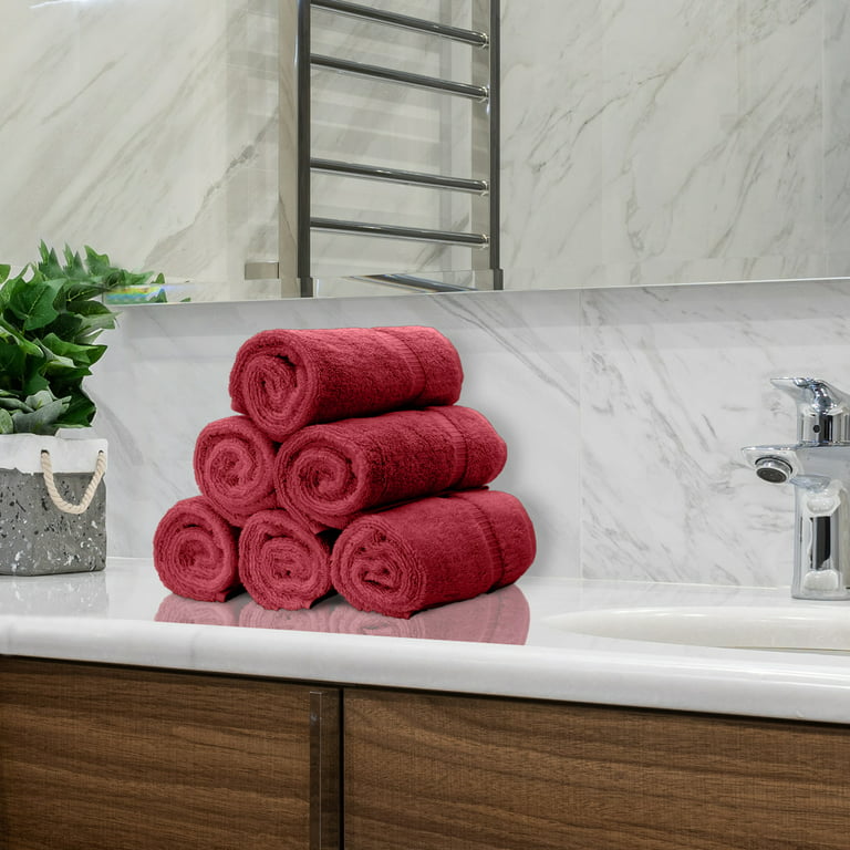Bare Cotton Luxury Hotel & Spa Towel 100% Genuine Turkish Cotton Hand Towels -Cranberry-Dobby border- Set of 6