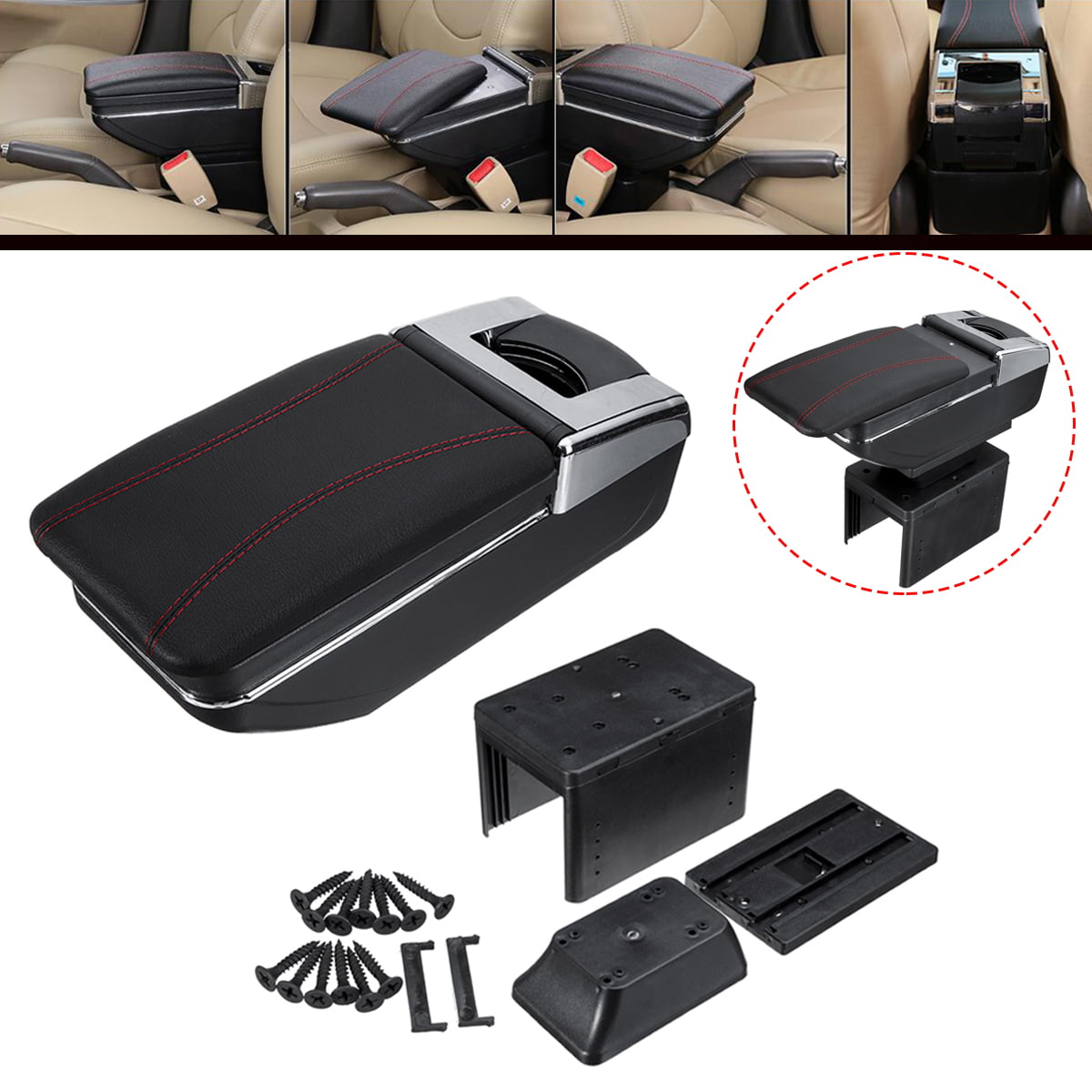 US Black Silver Center Console Armrest Box+Cup Holder Bracket For Universal Car 