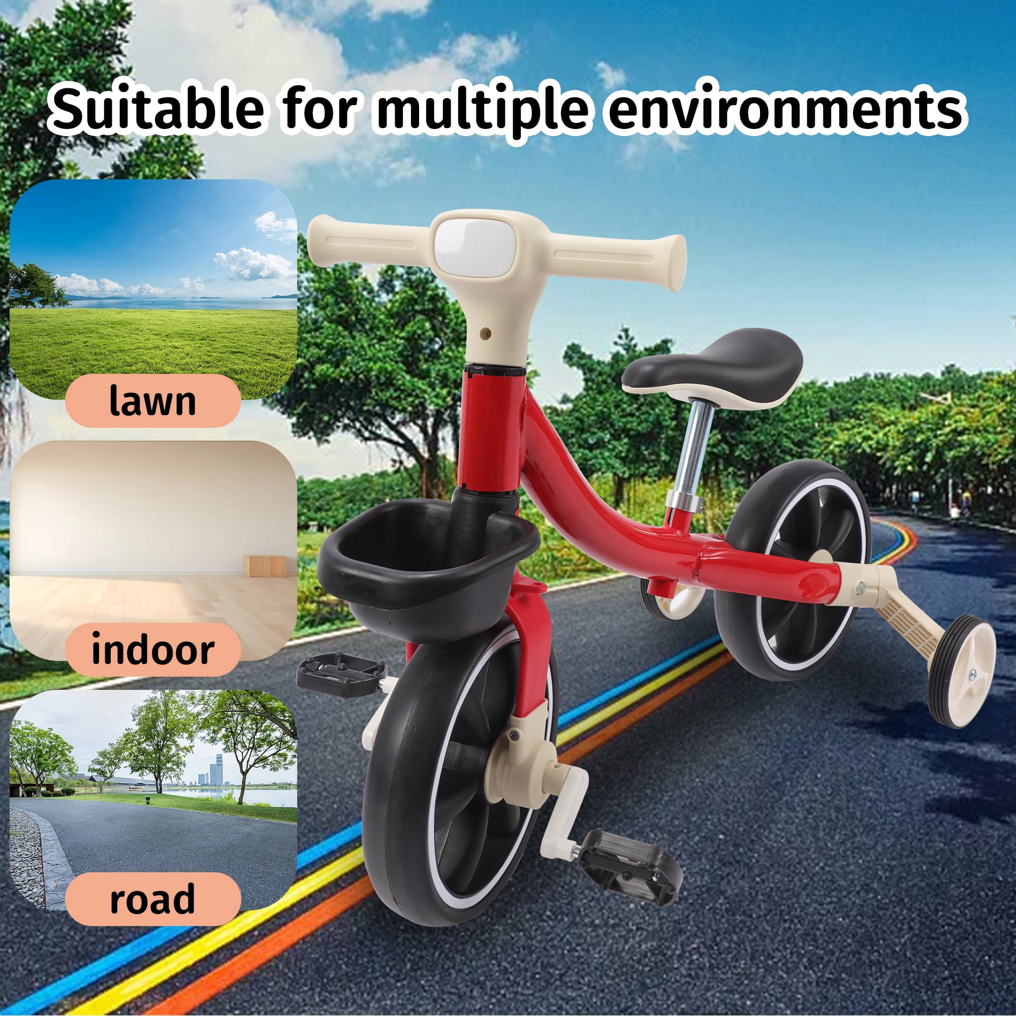 3-Wheel Trike Bicycle for Toddlers, Kids Pedal Tricycle Stroller with Basket, Folding Trike Bike