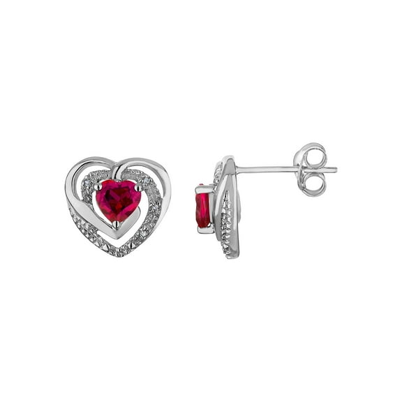 Gem & Harmony 3/5 Carat (Ctw) Lab Created Ruby Heart Earrings in Sterling Silver for Women