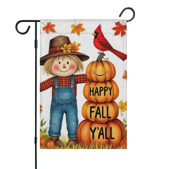 Happy Fall Y'all Scarecrow Cardinal Fall Garden Flags 12.5"x18" Double Side,Small Yard Flags for Outside,Outdoor Fall Decor,Autumn Funny Garden Flag Yard Decoration