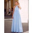 thumbnail image 5 of Blue And White Striped Halter Neck Maxi Dress For Women, 5 of 7