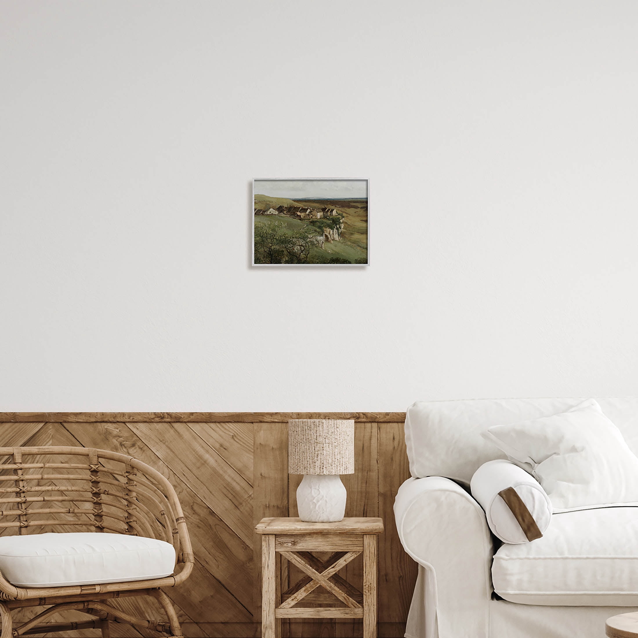 Cliff Cottages Rural Landscape Landscape Painting Gray Framed Art Print Wall Art