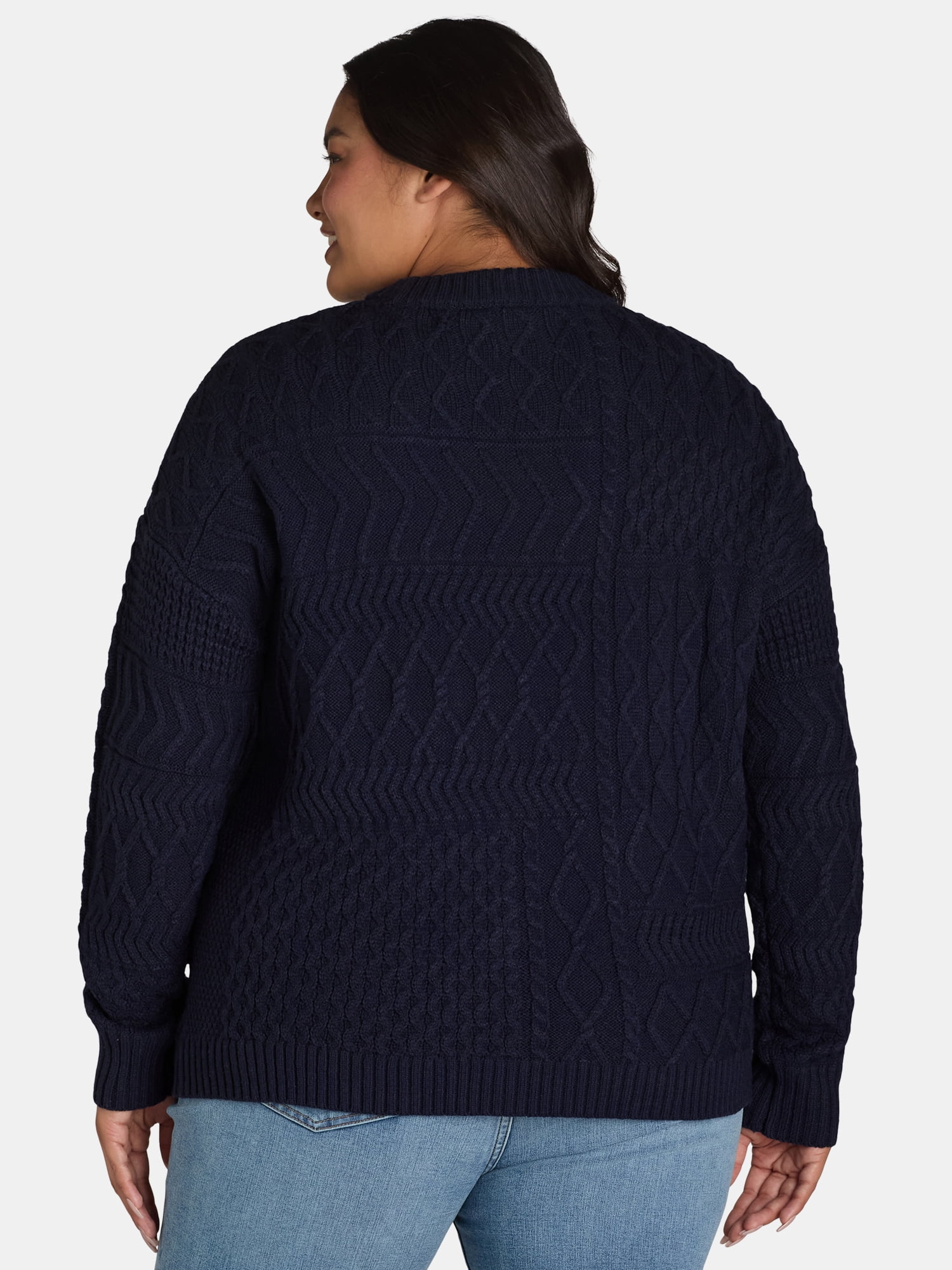 Time and Tru Women's and Women's Plus Mixed Stitch Sweater, Sizes XS-4X