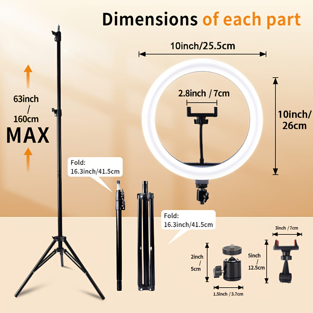 63" Professional Ring Light with 10" Dimmable LED, Adjustable Aluminum Tripod Stand for Streaming, YouTube, TikTok, Makeup