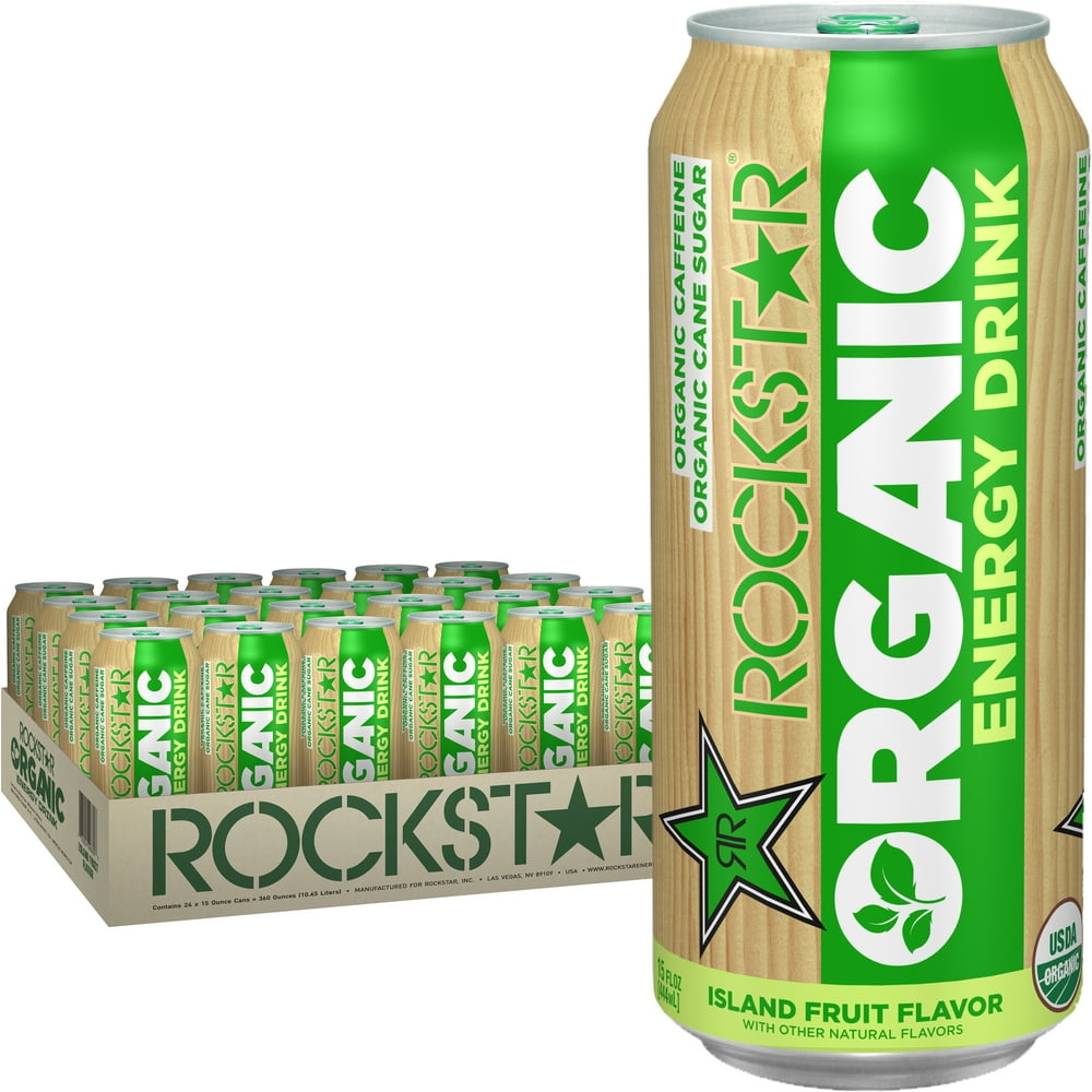(24 Cans) Rockstar Organic Energy Drink, Island Fruit Flavor, 16 fl oz