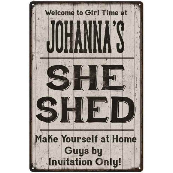 JOHANNA'S She Shed Sign Lady Cave Gift 8 x 12 High Gloss Metal 208120082489