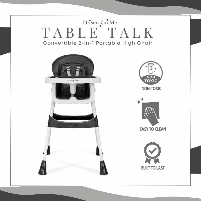 Dream On Me Portable 2 in 1 Table Talk High Chair Black