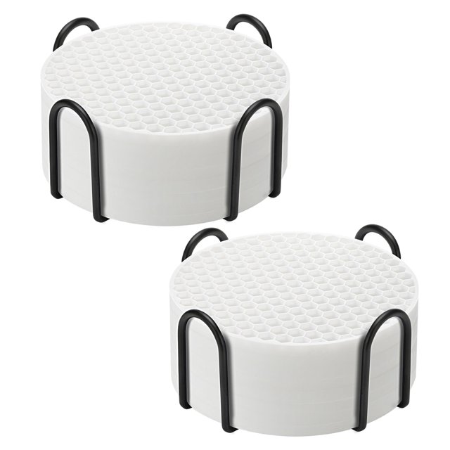Juego de posavasos TWTli de silicona, 16 unidades, con soporte antideslizante, color blanco