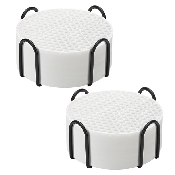 Juego de posavasos TWTli de silicona, 16 unidades, con soporte antideslizante, color blanco