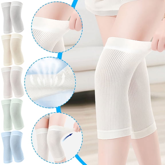 Hyknon Knee Sleeve for Women Men, Breathable Ribbed Knit Knee Sleeve, Elastic Warm No-Slip Recovery Knee Brace, Lightweight Thin Knee Pads for Running Pain Relief Arthritis Yoga Rheumatism (Beige L)