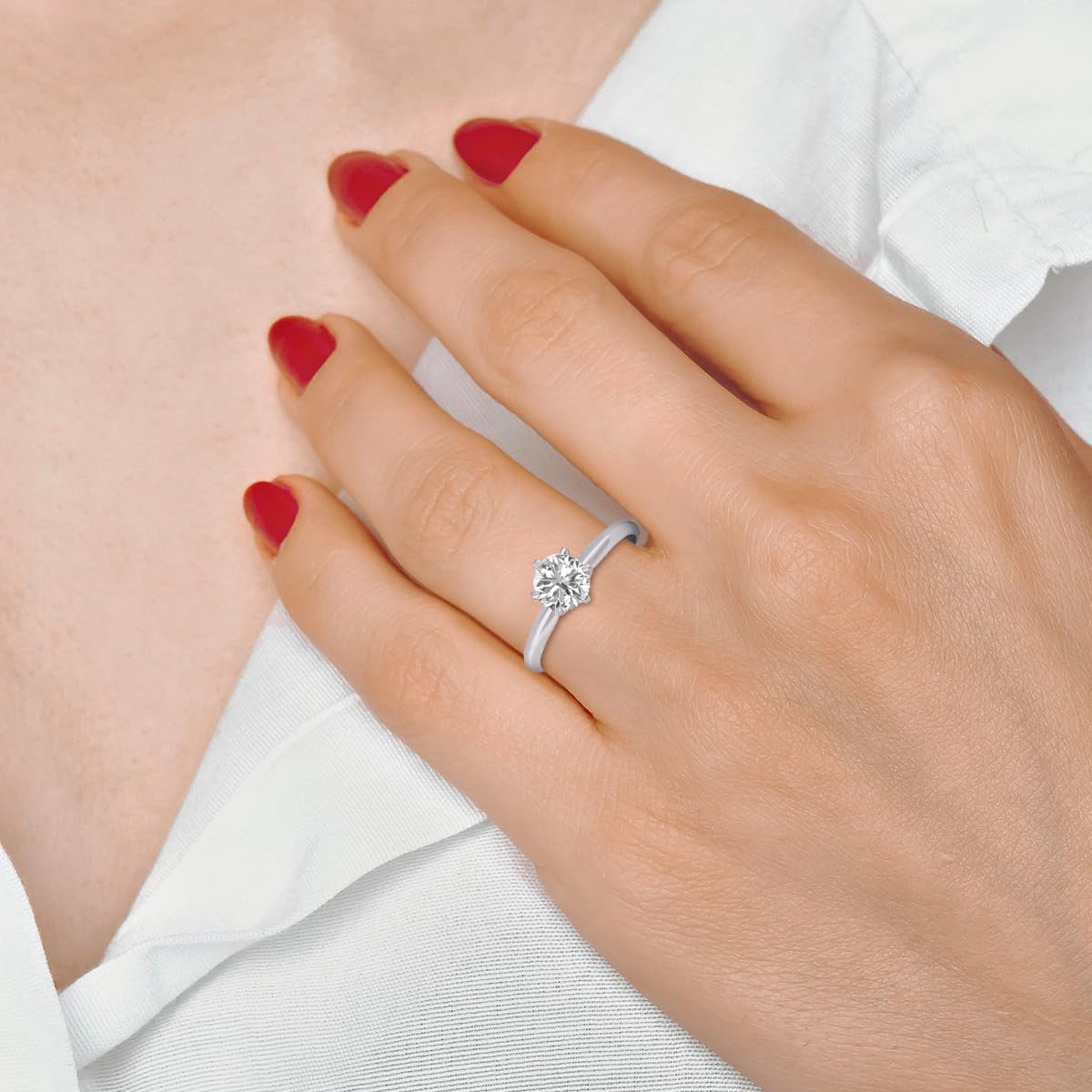 TimeLe$$ Classics 0.50 Carat Lab Grown 6 Prong Solitaire Round Cut Solitaire Diamond Engagement Ring For Women in 14K White Gold (Ring Size: 8.5)