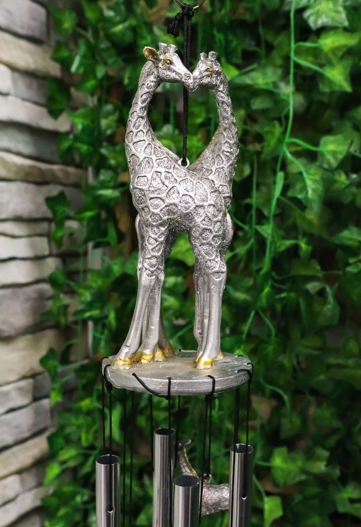 Safari Madagascar Two Giraffe Couples In Love Figurine Crown Garden Wind Chime