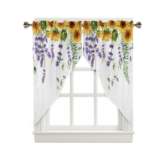 Swag Curtains, Spring Sunflower Lavender Eucalyptus Leaf Summer Rod Pocket Kitchen Curtains Valances Tier Curtains Swag Valance Curtains for Bedroom Living Room 36" x 36", 2 Panels