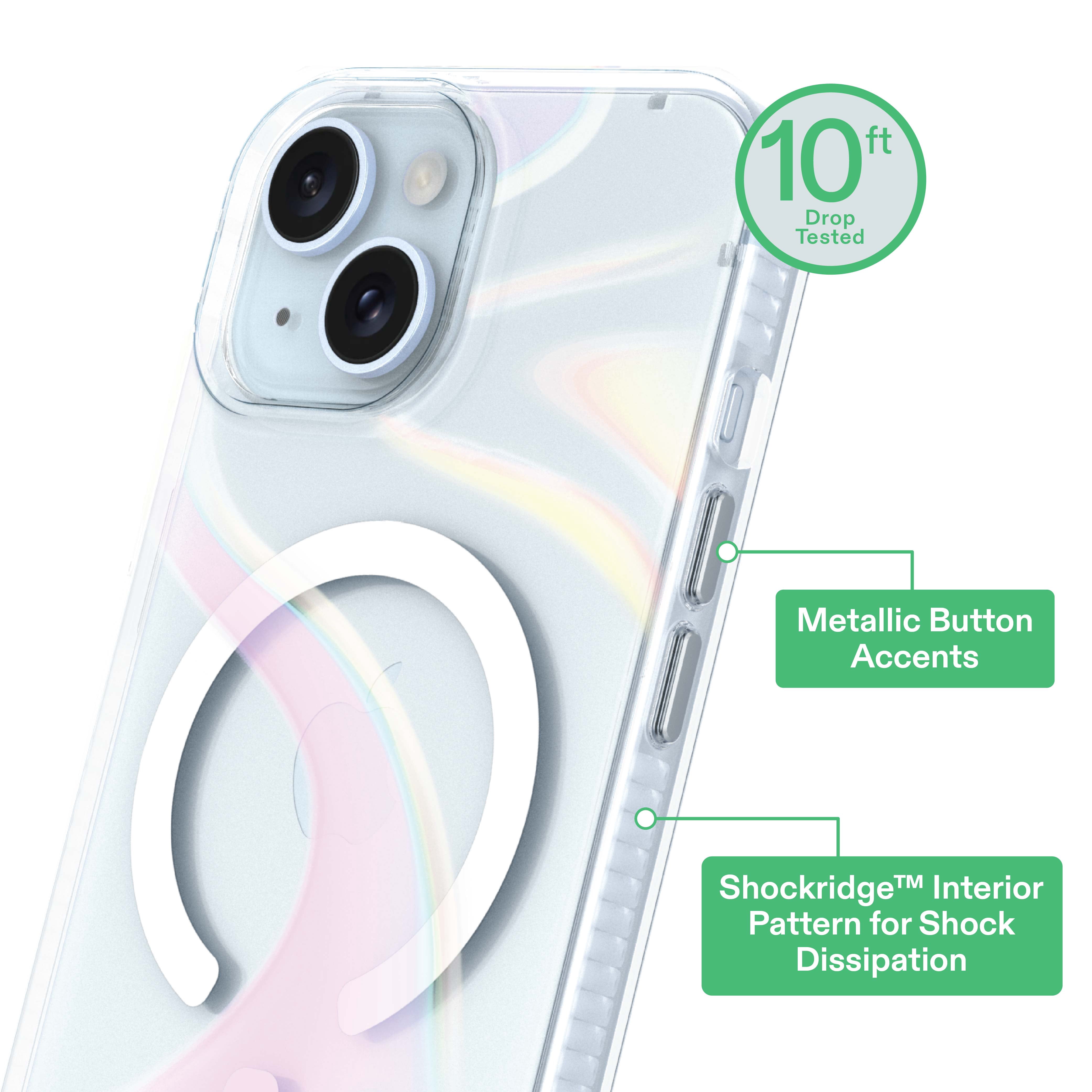onn Phone Case for iPhone 17e / 16e / 15 / 14 / 13, MagSafe Compatible - Clear Iridescent