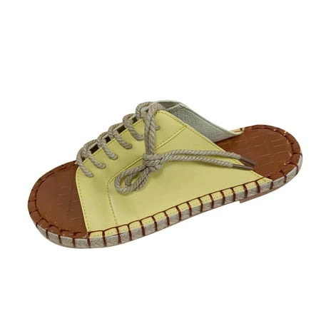 

CYMMPU Women s Slippers Clearance Women Bandage Flat Open Toe Slippers Shoes Comfy Sandals Casual Comfortable Beach Sandals