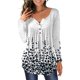 thumbnail image 2 of Gibobby Playeras Mujer Blusa de mujer larga con cuello estampado redondo superior con botones de manga asimétrica para mujer（Blanco， XXXL), 2 of 5