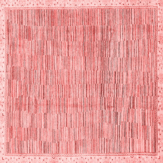 Ahgly Company Machine Washable Indoor Square Abstract Red Modern Area Rugs, 4' Square