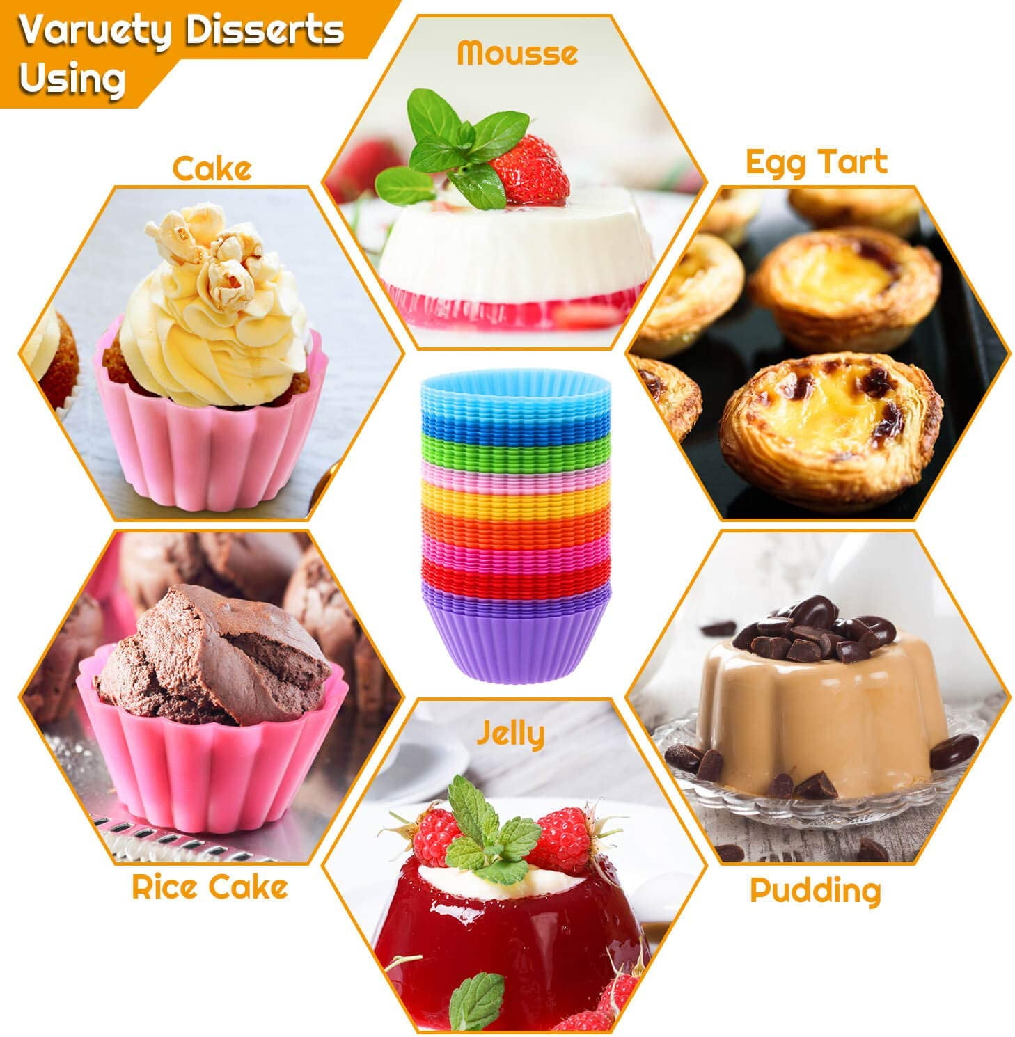 24pcs Silicone Molds Cupcake and Dessert Decorating Pen with Piping Tips,  Reusable Non-Stick Cupcake Mold for Kitchen Baking(Silicone Cake Molds)
