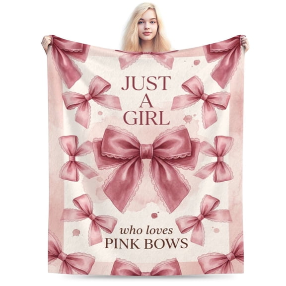 Pink Bow Blanket Pink Bow Gifts for Women, Soft Cozy Flannel Fleece Throw Blanket, Home Decor Accessory, Lightweight Warm Plush Couch Blanket for Sofa Travel Office 50x40