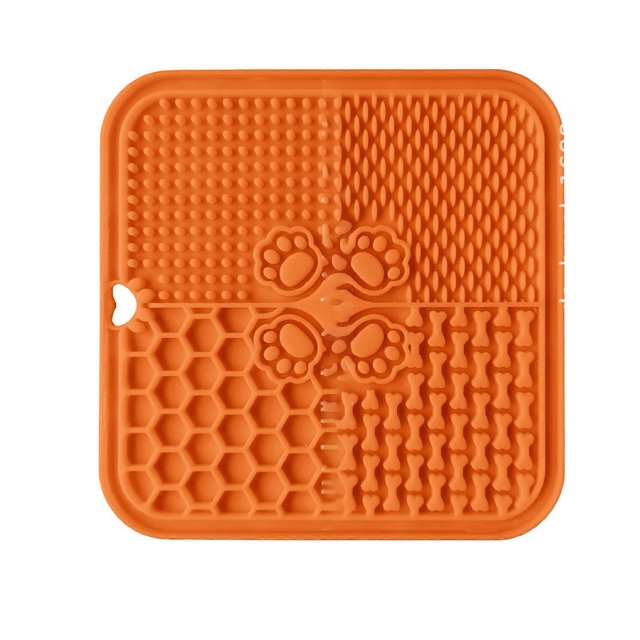 Pet Lick Mat Soft Silicone Prevent Choking Relieve Throat Sickness Cat Slow Eating Dish with Skid Resistance Suction Cup Orange