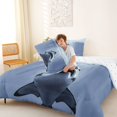 thumbnail image 4 of Castle Fairy Muted Tone Underwater Shark Art King Size Comforter Sets 3pcs,Small Yacht Calm Deep Sea Landscape Comforters King Size,Slate Blue,Reversible,1 Comforter and 2 Pillowcases, 4 of 6
