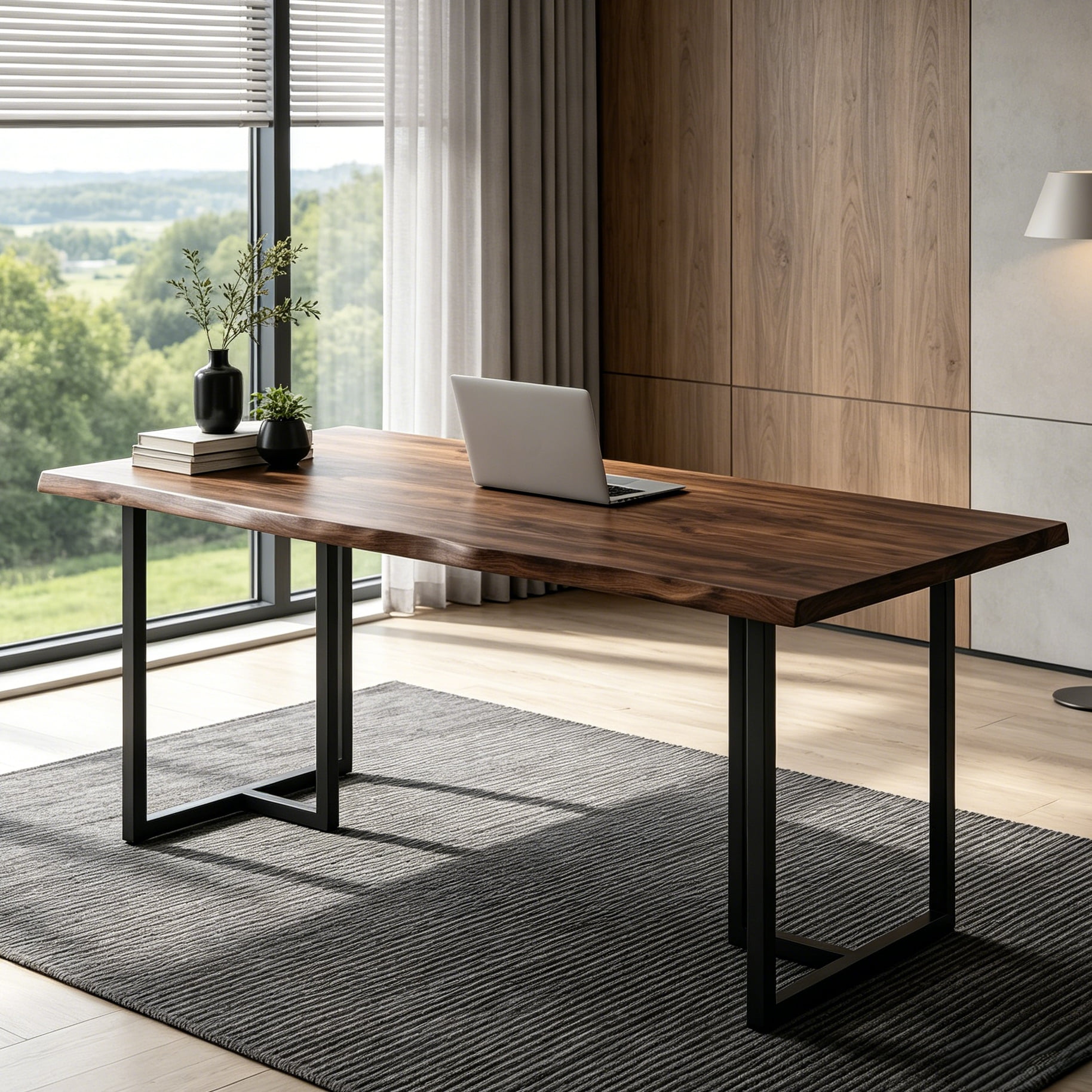 Tribesigns 63" Home Office Desk, Solid Wood Writing Desk with Organic Edge, Heavy Duty Industrial Desk with Metal Frame for Rock-Solid Stability