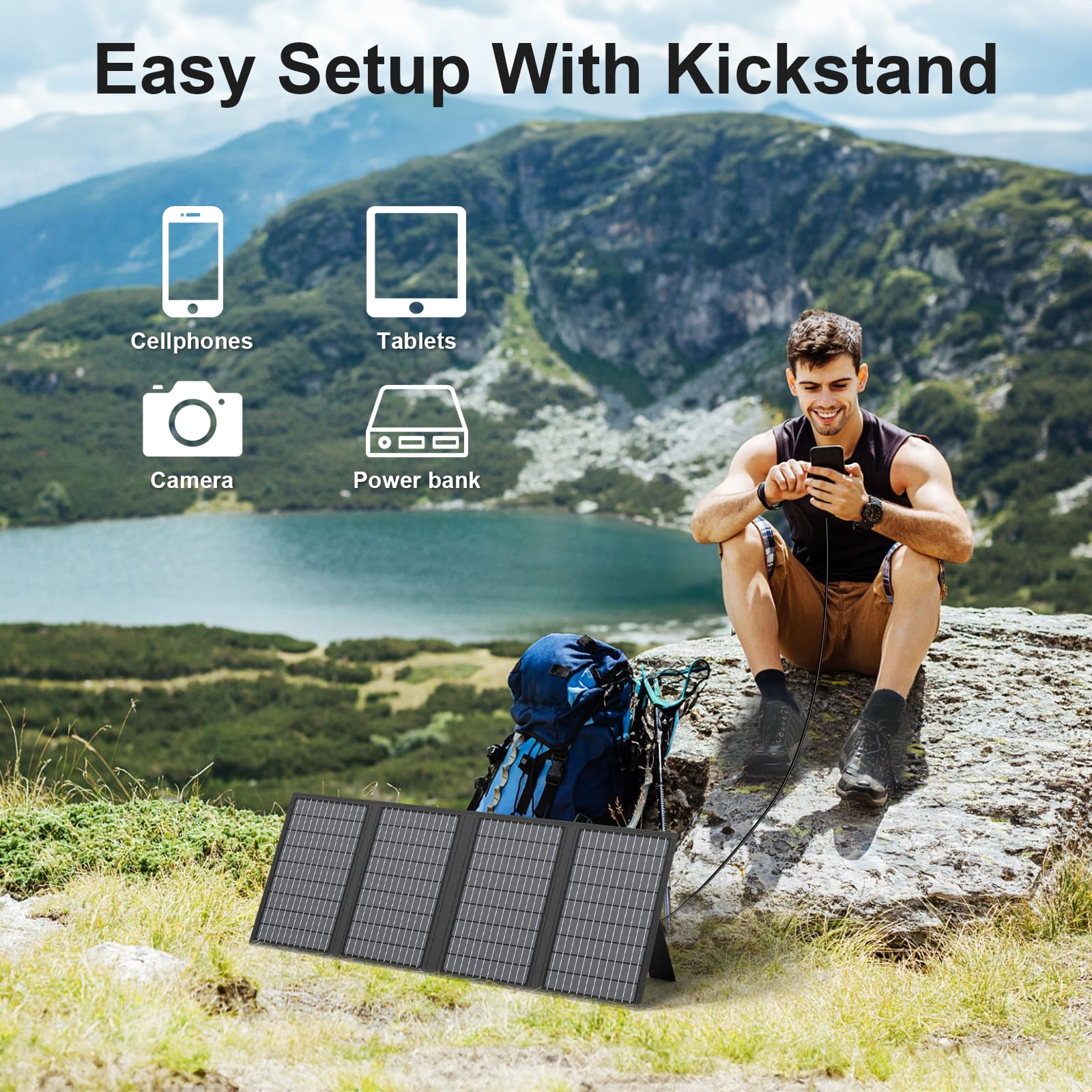 MHPOWOS Solar Panel 60 Watt USB Solar Charger for Outdoor Camping Backup Powerstation iPhone iPad